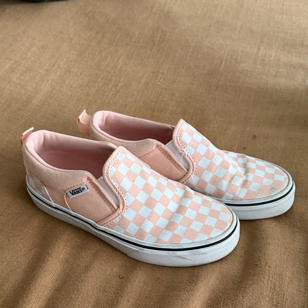 Vans Peach Checkered Slip-On Sneakers